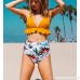 Women High Waisted Two Piece Swimsuit Floral Print Ruffle Bikini Set Bathing Suit Yellow B07MNFCBZ8